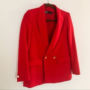 ZARA Straight Structured Blazer Red gold buttons
